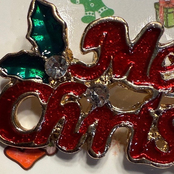 NWT! Merry Christmas Brooch with Crystal Accents - Picture 5 of 5